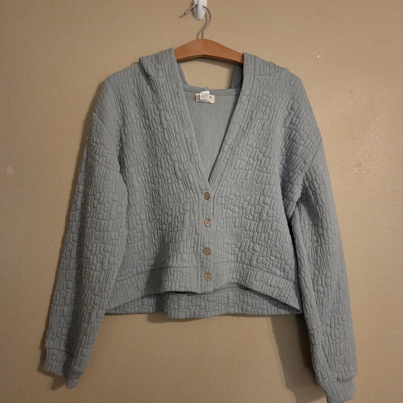 Cost Plus World Market Jackets & Blazers - WORLD MARKET | COST PLUS Sage Green Quilted Cropped Buttoned Hoodie Coat SZ S